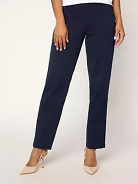 Susan Graver Essentials Pants Size Large Tall Liquid Knit Navy Stretch